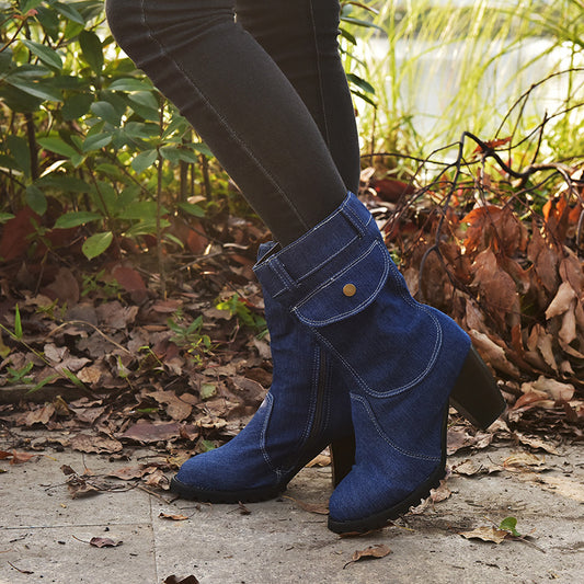 Denim Mid Leg Boots