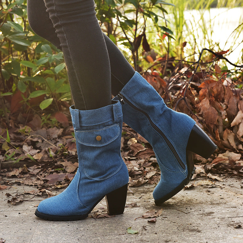 Denim Mid Leg Boots