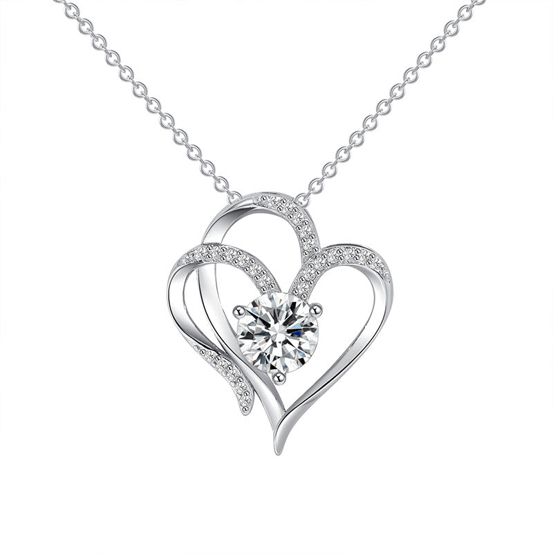 CZ Double Heart Necklace With Rhinestones