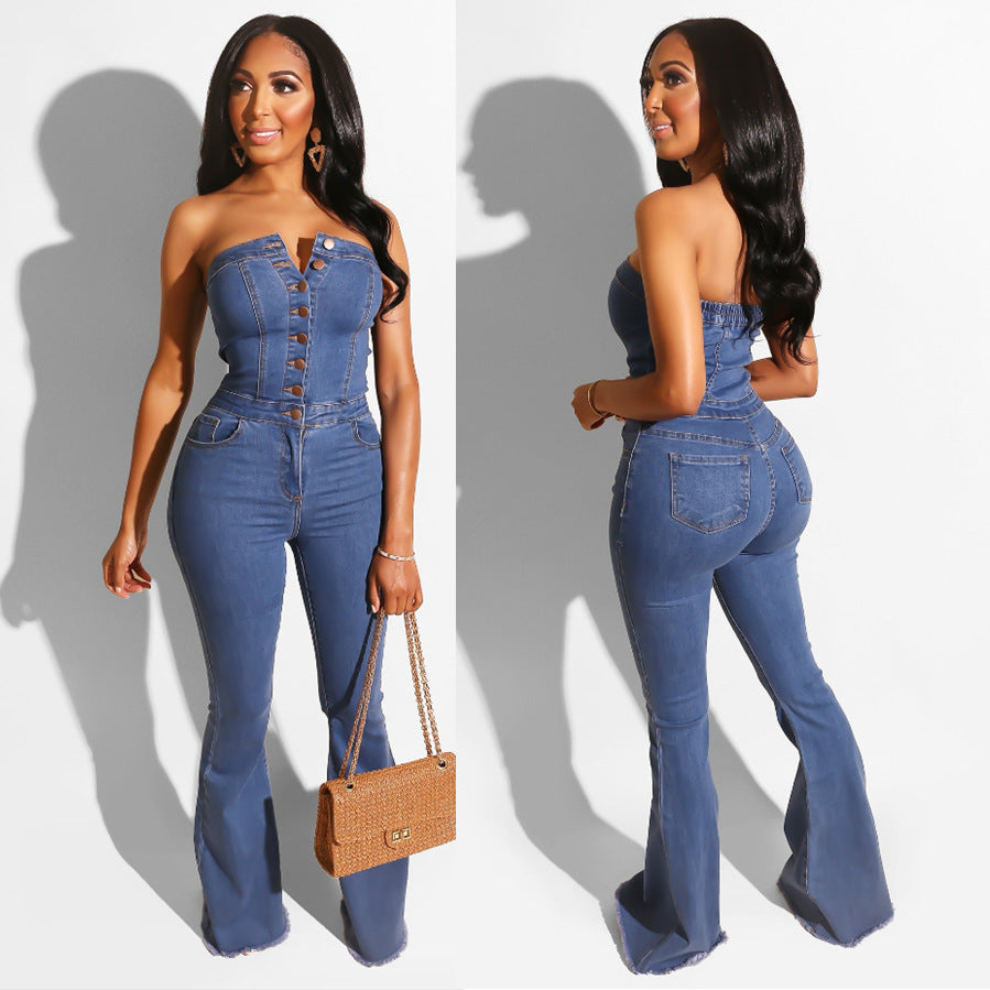 Denim jumpsuit Flared heel