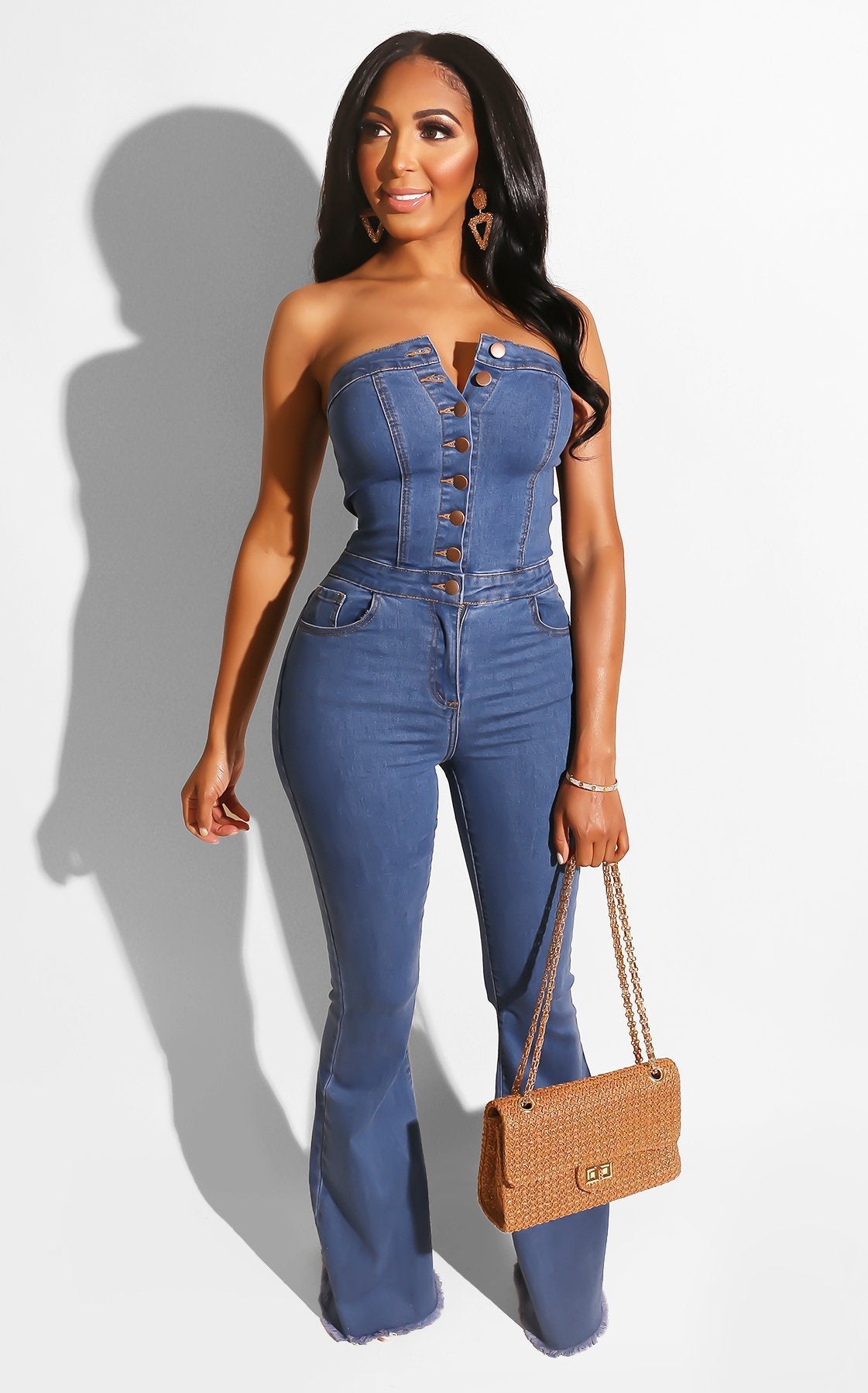 Denim jumpsuit Flared heel